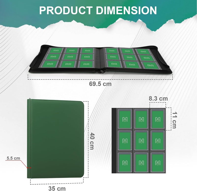 MOSLA Toploader Binder,Trading Card Binder Storage Hold up 288 Cards 9-Pocket Top Loader Binder with Sleeves for 3"x4" Rigid Toploaders Hard Cases (9Deep Green) - Image 4